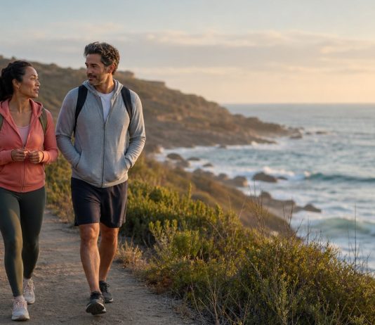 Understanding Soulmates Without Losing Sight of Compatibility Couple discussing compatibility while walking on a coastal path